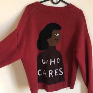kina and tam “who cares” oversized cardigan